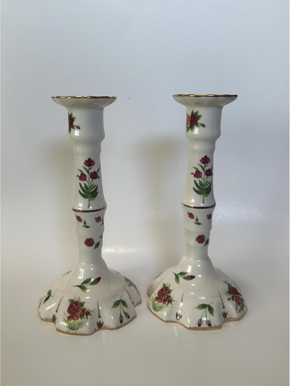 Camrose & Kross Porcelain Candle Holders Jackie Kennedy Cottagecore Shabby Chic